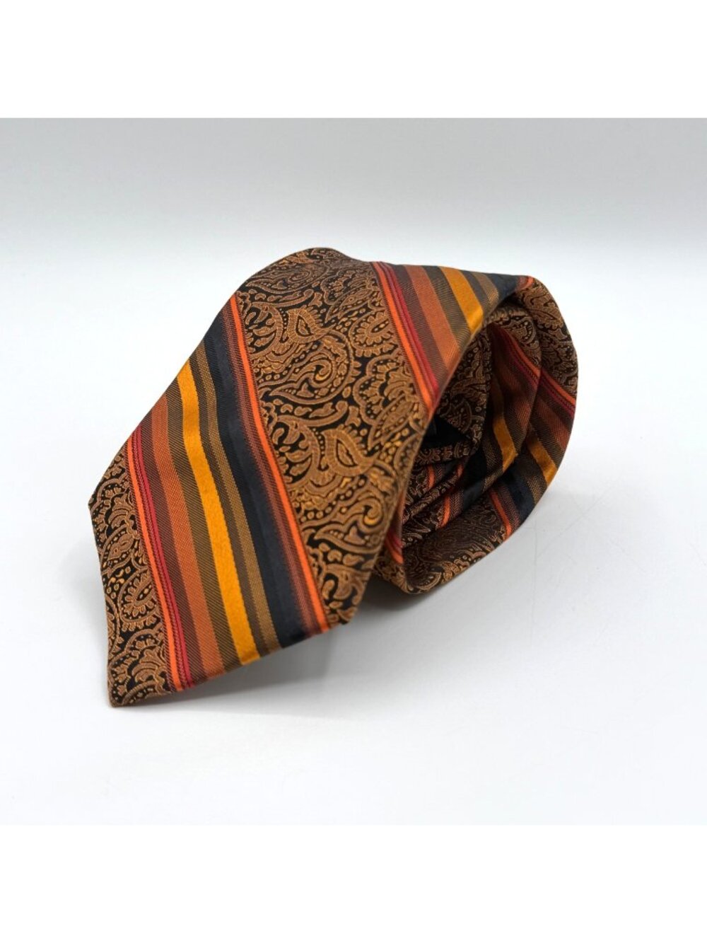 Altea Milano Multicolor Striped Paisley Pattern 100% Silk Tie 58.5" x 3.5"